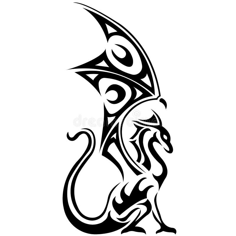 The Dragon Silhouette Is Painted Black With Various Lines. Tattoo Logo ...