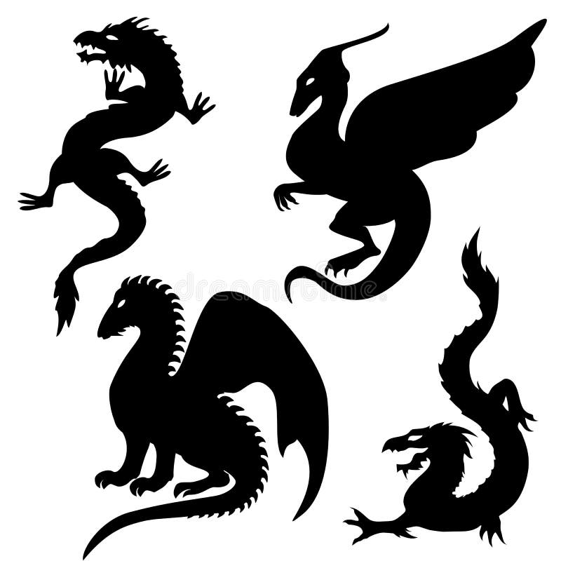 Dragon silhouettes set royalty free illustration Dragon silhouettes set royalty free illustration