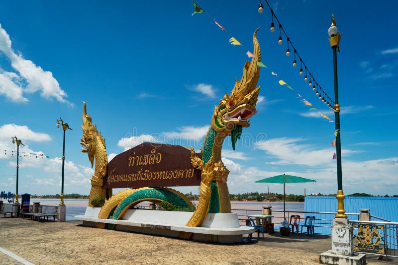 Dragon Statue At Nong Khai In Thailand, travel destinations at mekong river