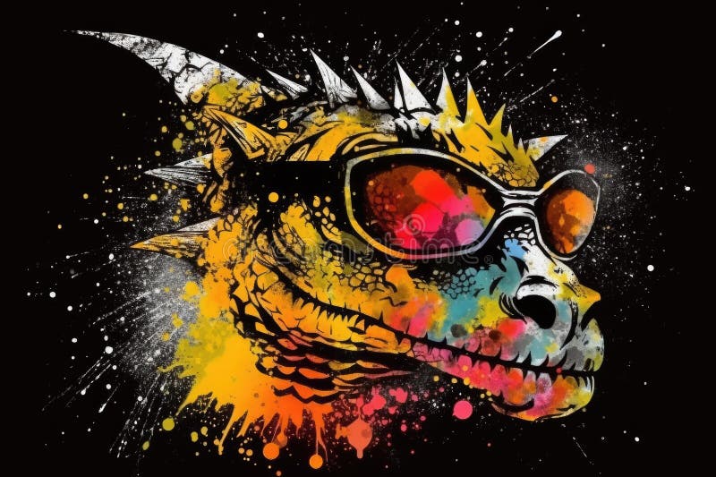 Dragon in Sunglasses Realistic with Paint Splatter Abstract Generative