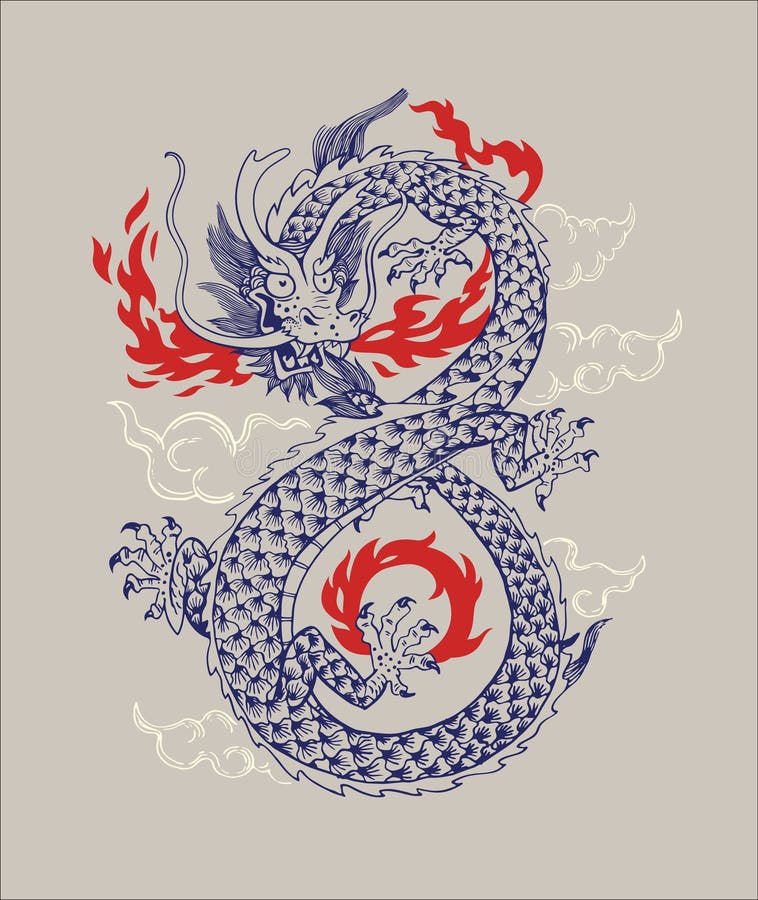 Dragon Vetora Illustration tradicional chinês Silhueta oriental do esboço de Dragon Infiniti Shape Isolated Ornament
