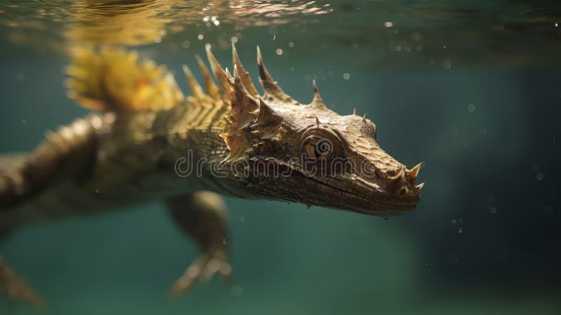 Dragon zână chel scufundări prin apă : închidere cu albastru de mișcare uluitor fotografie natură generativă ai royalty free illustration
