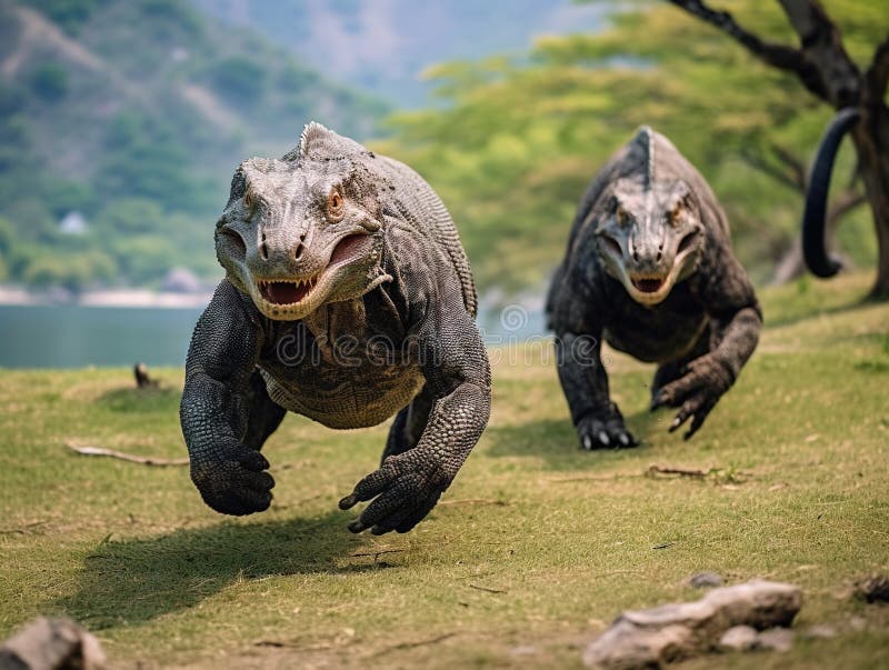 Dragones komodo corren por comida libre illustration
