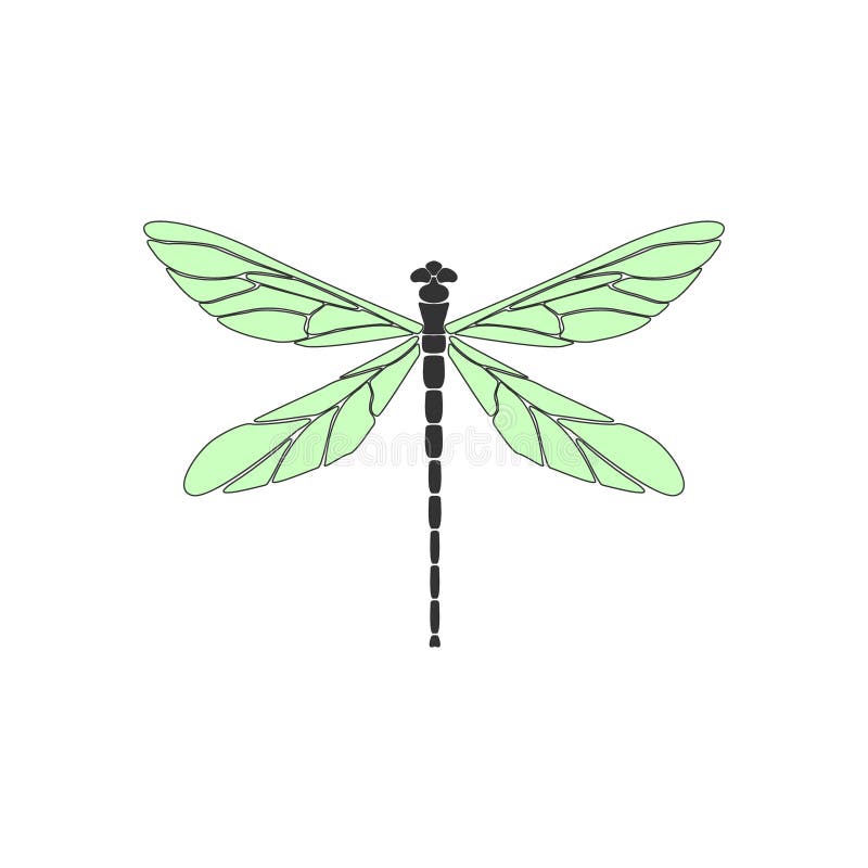 Dragonfly. Black Dragonfly with Linear Wings on White Background. Flat ...