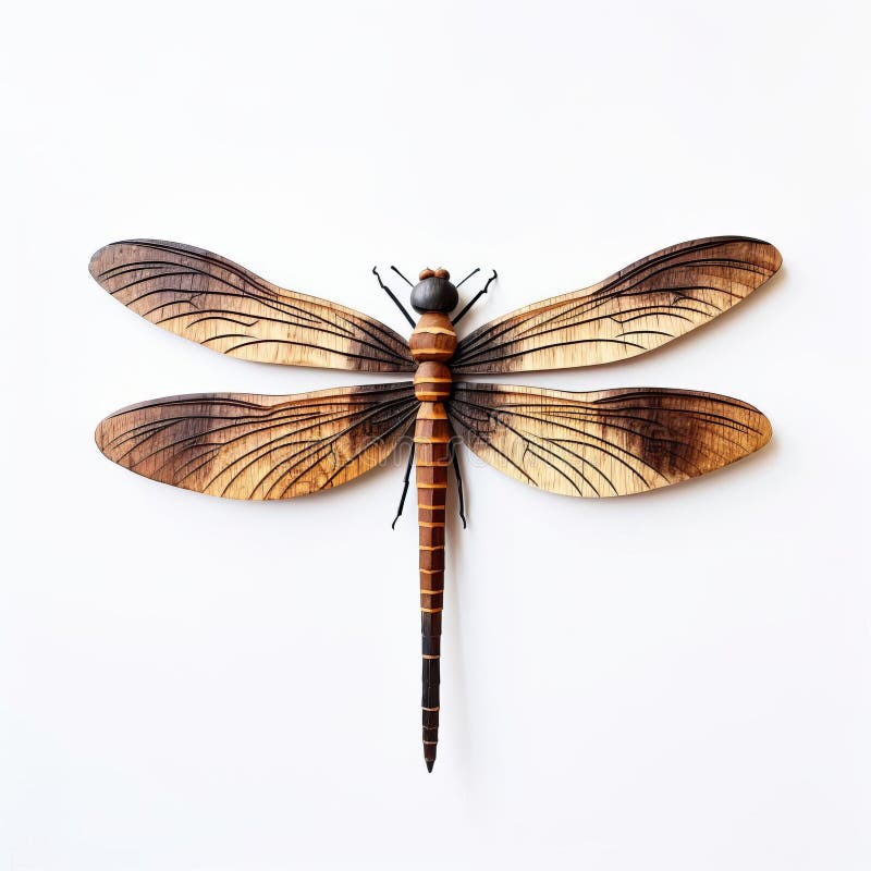 Beautiful Handmade Wooden Dragonfly On White Background Image stock illustration
