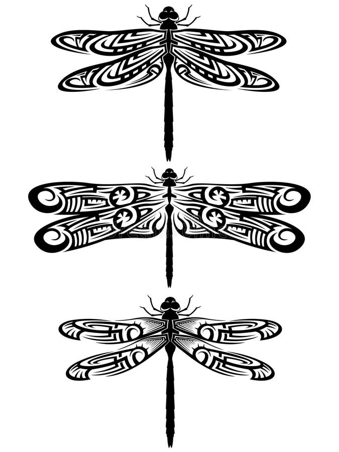 Premium PSD  A black and white dragonfly tattoo with flowers on the top
