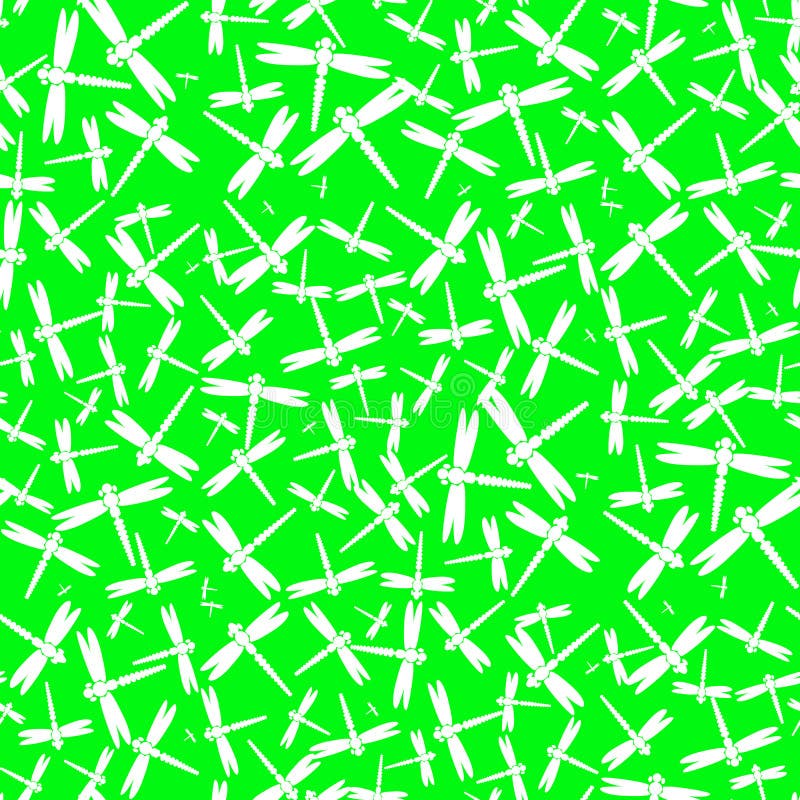 Dragonfly white and bright green seamless pattern vector illustration