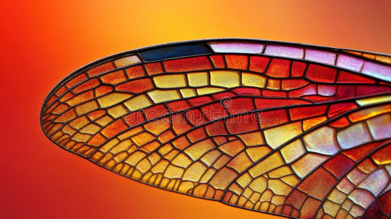 Dragonfly Wing Macro Fotografie Uimitor Roșu Portocaliu Galben Nuanțe Detaliate Textură Natură Insectă Aripă royalty free illustration