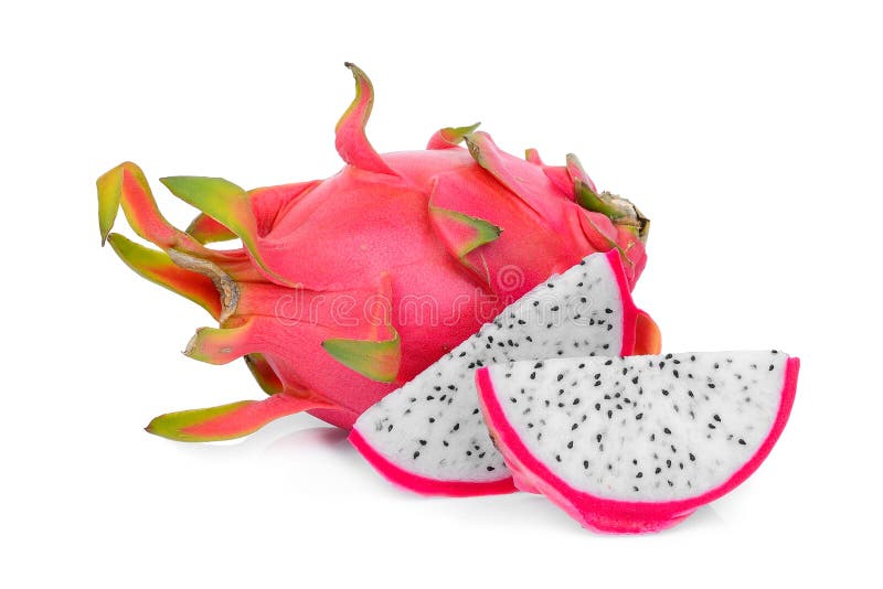 Dragonfruit with slices on white