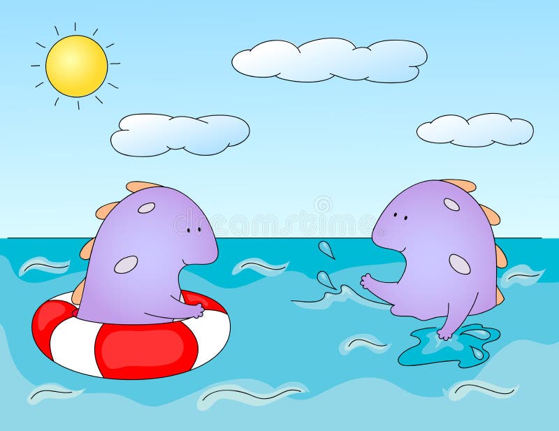 Dragoni imaginari încântători care se despart de monstrul ežne al apei royalty free illustration