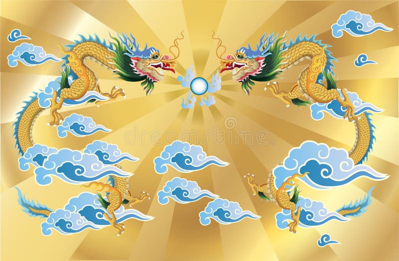 2 dragons et boules de cristal sur le fond d'or illustration stock 2 dragons et boules de cristal sur le fond d'or illustration stock