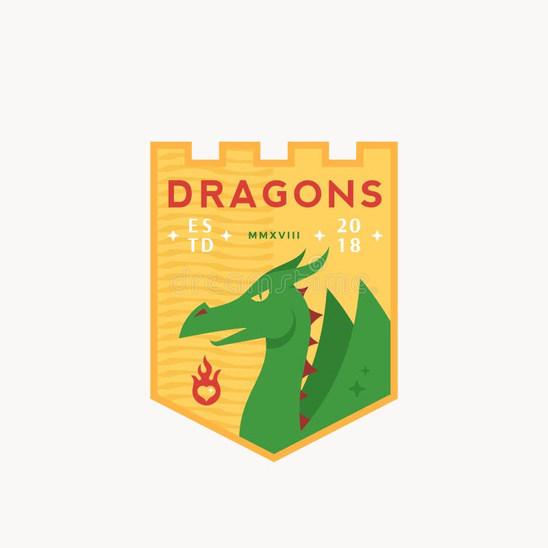 Dragons Medeival Sports Team Emblem. Abstract Vector Sign, Symbol or Logo Template. Mythical Reptile in a Shield with