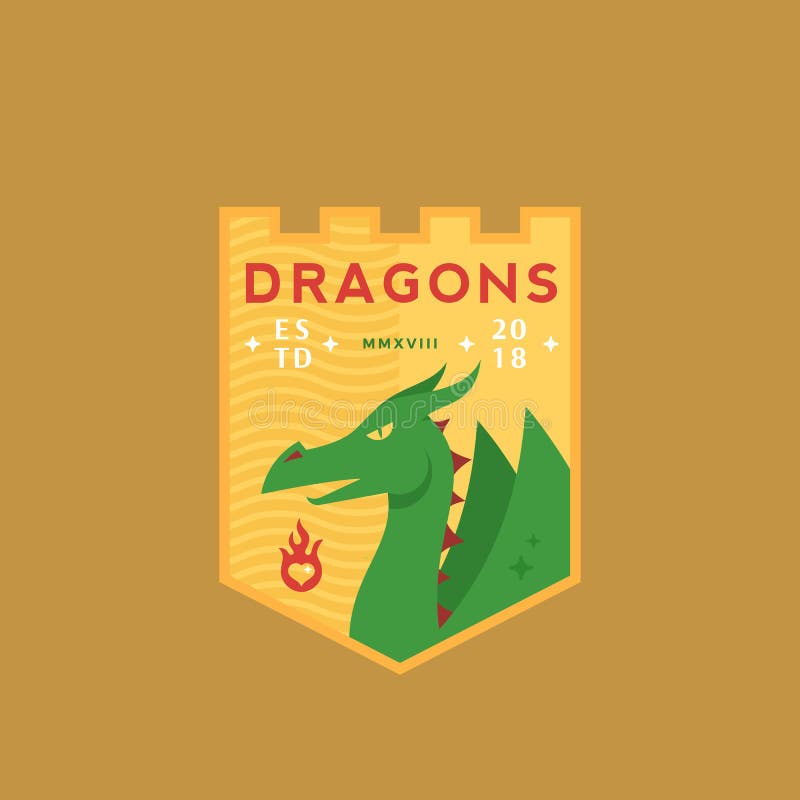 Dragons Medeival Sports Team Emblem. Abstract Vector Sign, Symbol or Logo Template. Mythical Reptile in a Shield with