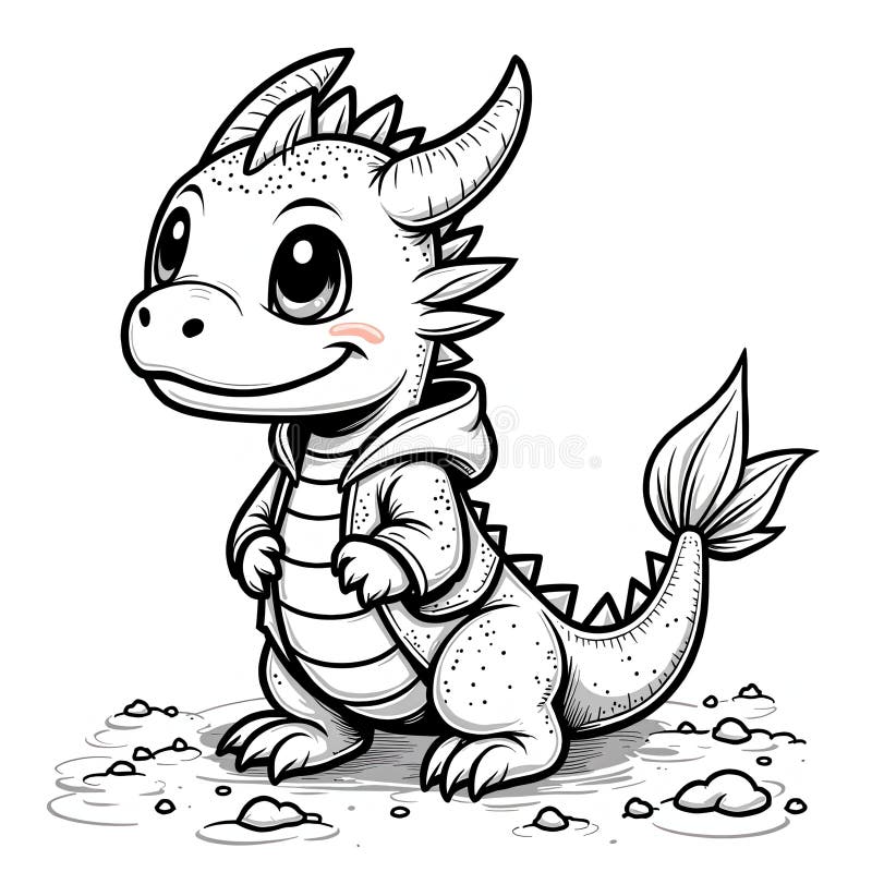 Dragonul drăgălaș stând pe pământ stâncos vector illustration