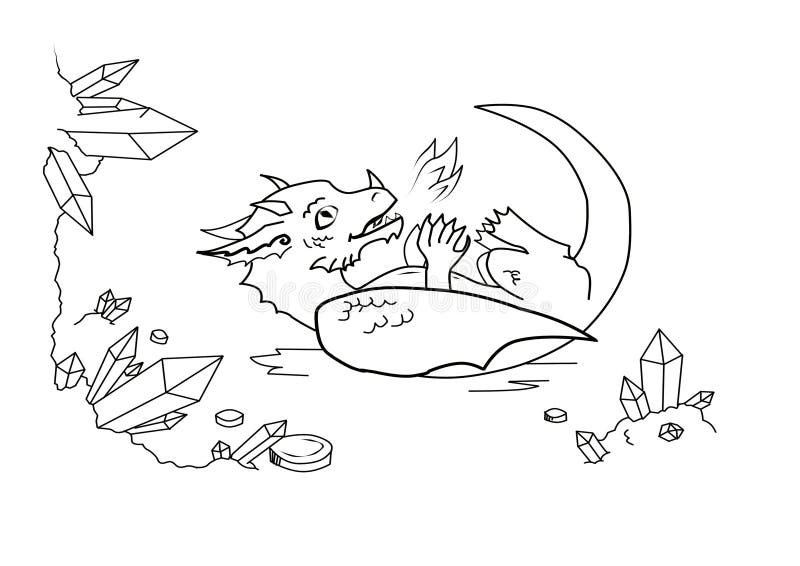 Dragão brincalhão engraçado na caverna ilustração stock Dragão brincalhão engraçado na caverna ilustração stock