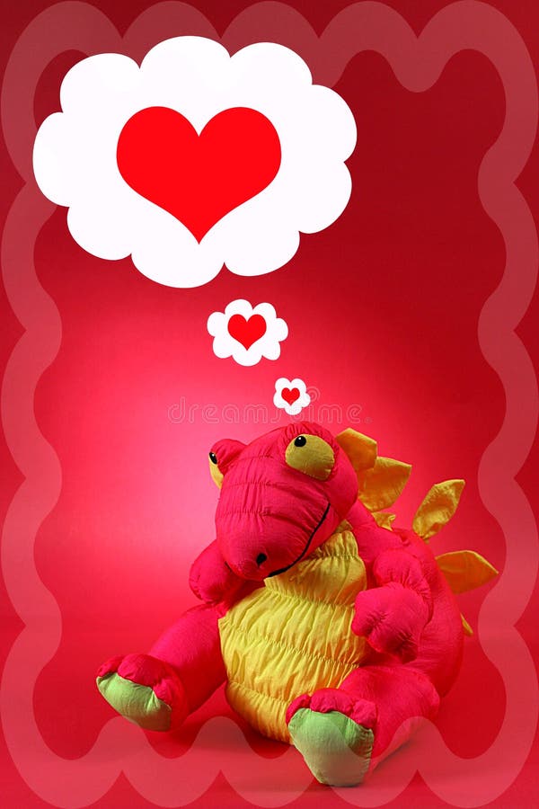Dragão cor-de-rosa com pensamentos do amor e do romance - Valentim ilustração stock Dragão cor-de-rosa com pensamentos do amor e do romance - Valentim ilustração stock