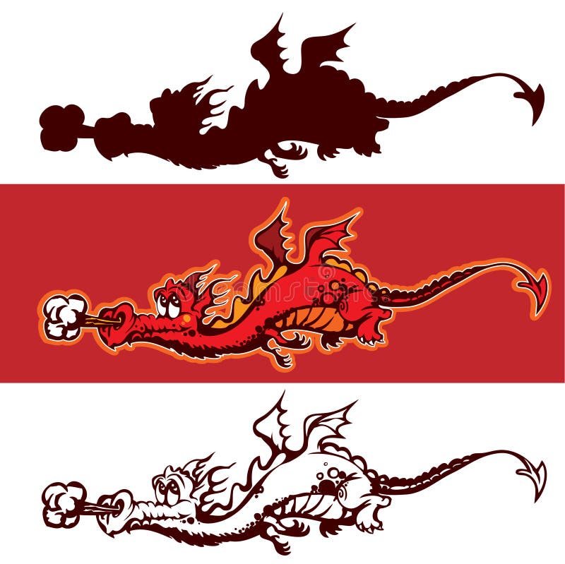 Cartoon dragon character- colored, silhouette and outline shaped.Each of them group separately.Vector image. Cartoon dragon character- colored, silhouette and outline shaped.Each of them group separately.Vector image