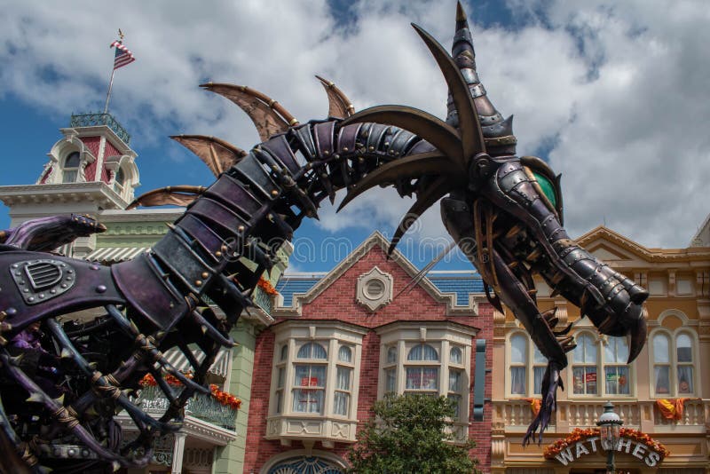 Orlando, Florida. September 25, 2019. Maleficient dragon in Disney Festival of Fantasy Parade at Magic Kigndom 5. Orlando, Florida. September 25, 2019. Maleficient dragon in Disney Festival of Fantasy Parade at Magic Kigndom 5