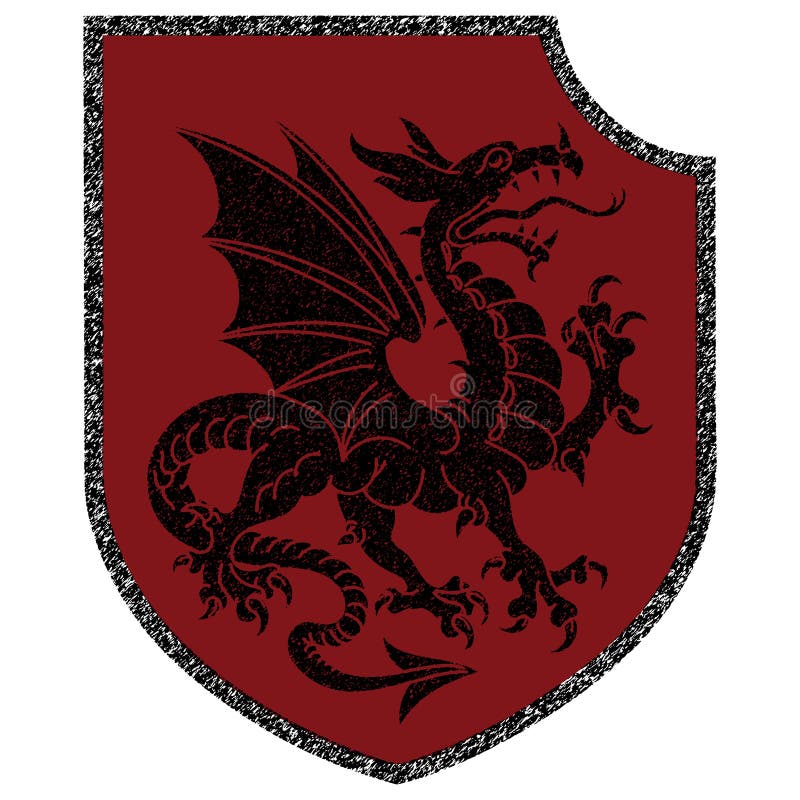 Dragón heráldico con alas y escudo heráldico libre illustration Dragón heráldico con alas y escudo heráldico libre illustration