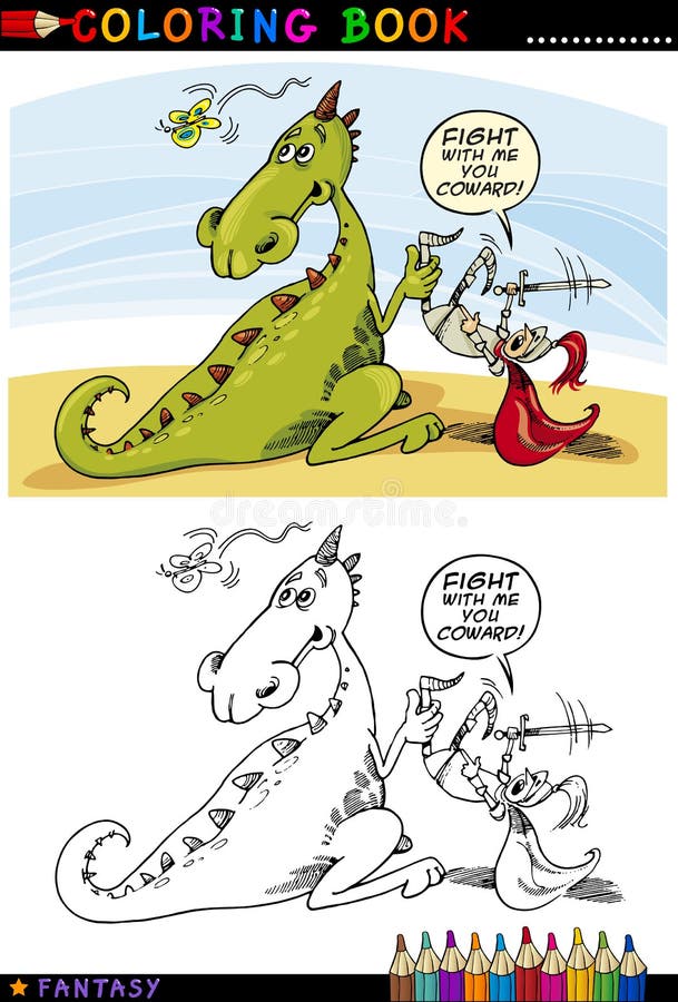 Dragón y caballero para el colorante stock de ilustración Dragón y caballero para el colorante stock de ilustración