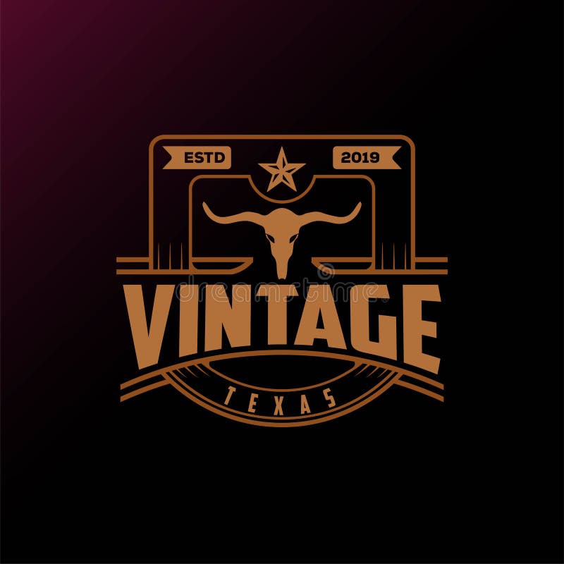 VINTAGE RETRO TEXAS LONGHORN LOGO DESIGN Stock Vector Illustration of