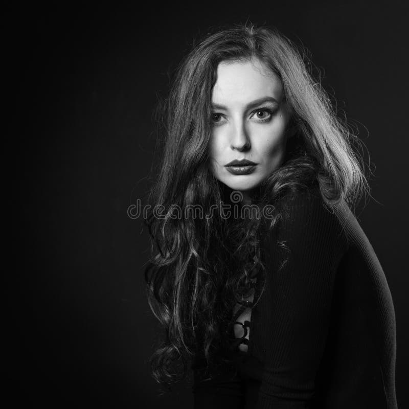 Dramatic Black And White Portrait Of Attractive Girl Stock Image Image Of Natural Sensual 