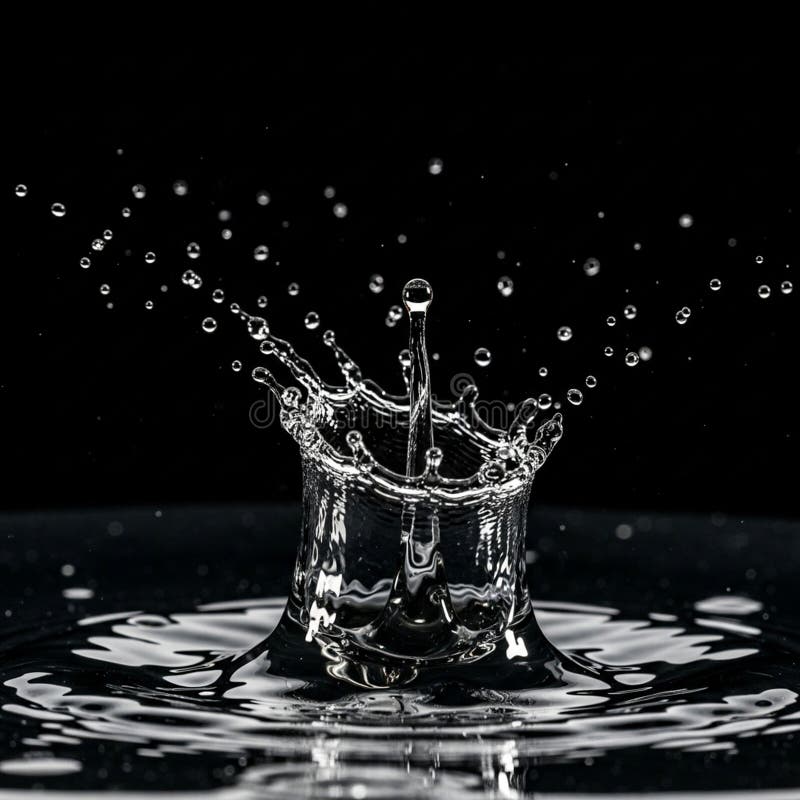 Dramatic capture of a water droplet splashing into a pool, creating a crown-lik royalty free illustration