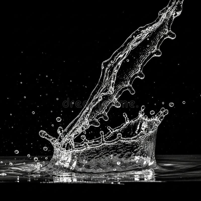 Dramatic capture of a water splash in monochrome against a black background vector illustration