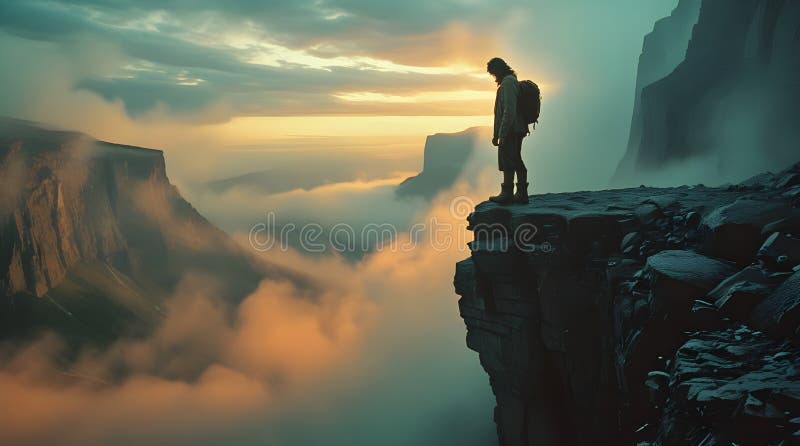Dramatic Cliffside Journey at Sunset royalty free stock photos