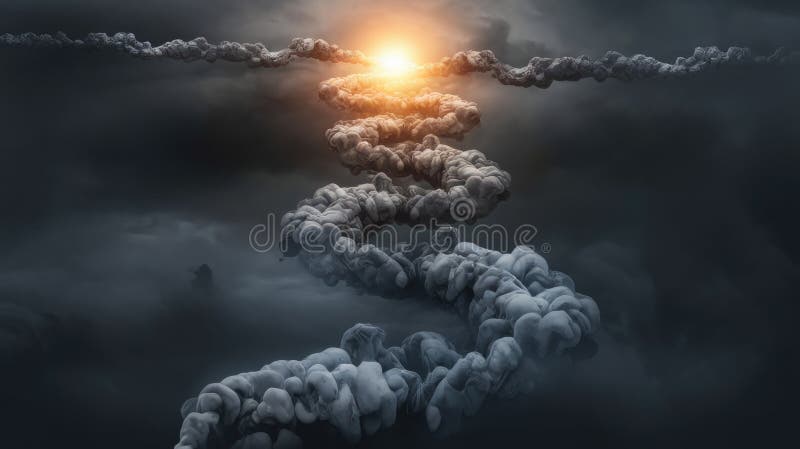 Dramatic Cloud Formation Creates Pathway Toward Bright Light in a Surreal Dark Sky royalty free illustration