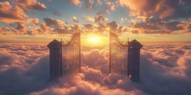 Dramatic Cloud-Parted Sunset with a Futuristic Architecture Split Image royalty free stock photo