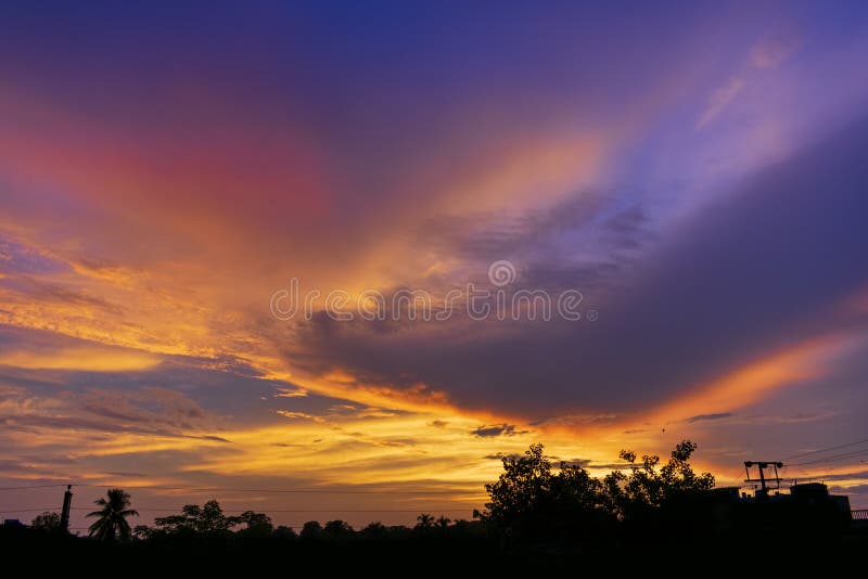 Dramatic Colorful Monsoon Cloud Formation in the Sky during Sunset