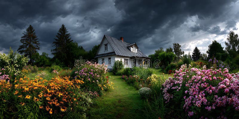 Dramatic Countryside House A Stunning Landscape Photograph stock illustration