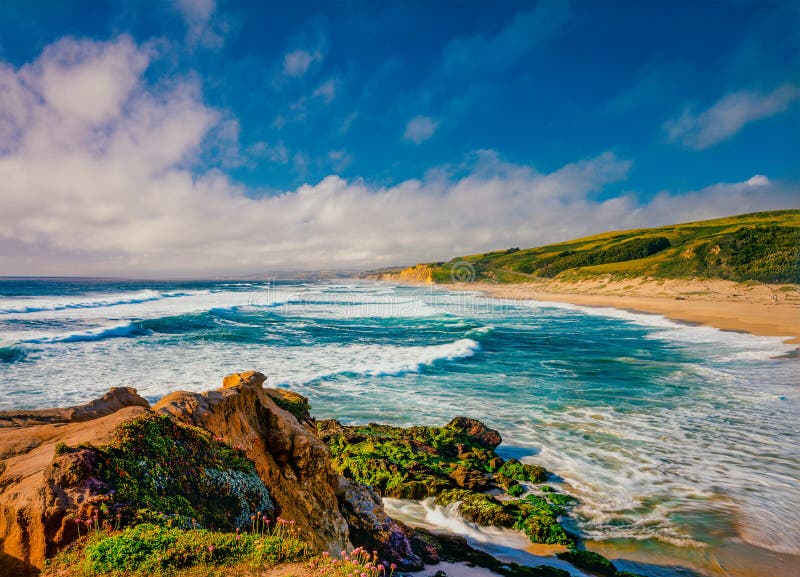 Dramatic cove of Pescadero State Beach in California