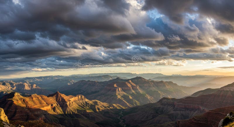 Dramatic Desert Canyon Sunset Landscape stock illustration