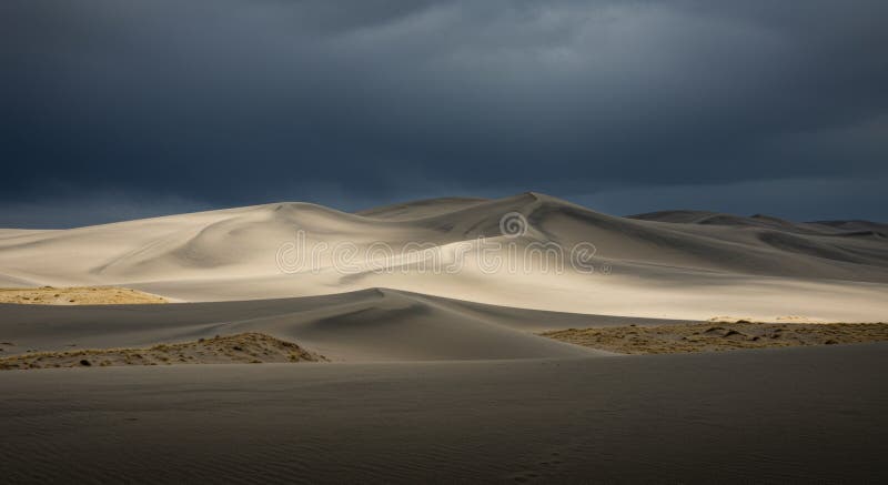 Dramatic Desert Landscape with Dark Clouds and Sand Dunes vector illustration