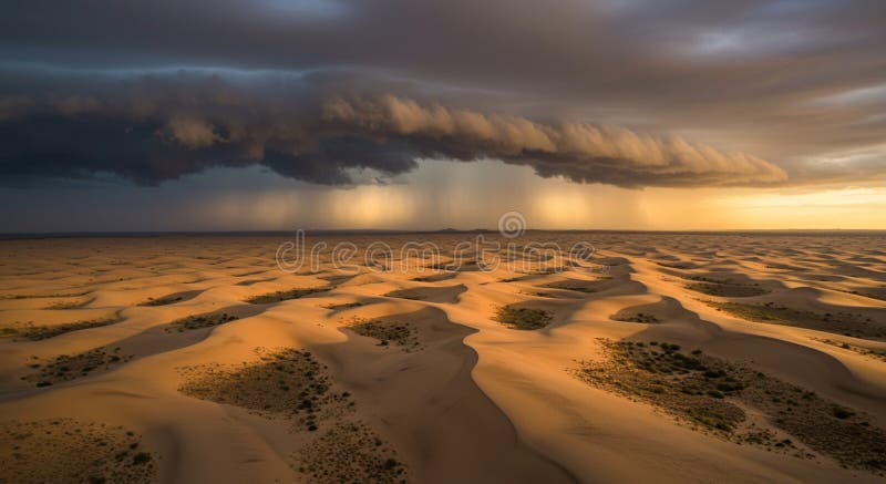 Dramatic desert landscape with golden sand dunes stretching towards the horizon vector illustration