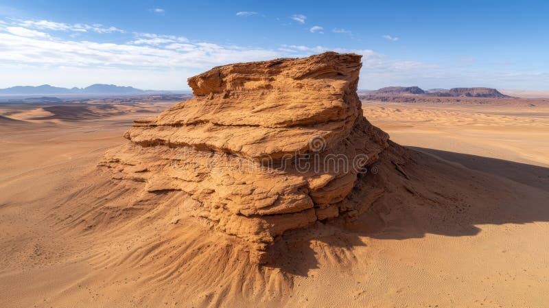 Dramatic desert landscape with towering rock formation vector illustration