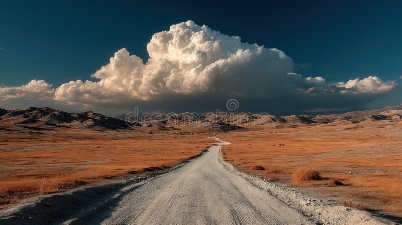 Dramatic Desert Landscape with a White Cumulus Cloud royalty free illustration