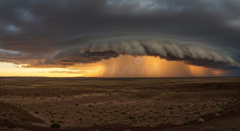 Dramatic Desert Storm Sunset with Golden Light vector illustration