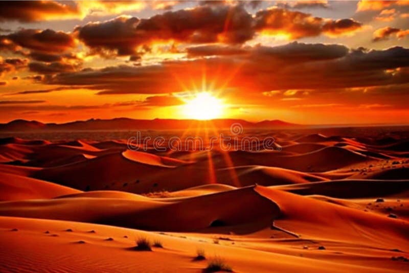 Dramatic desert sunset on background vector illustration