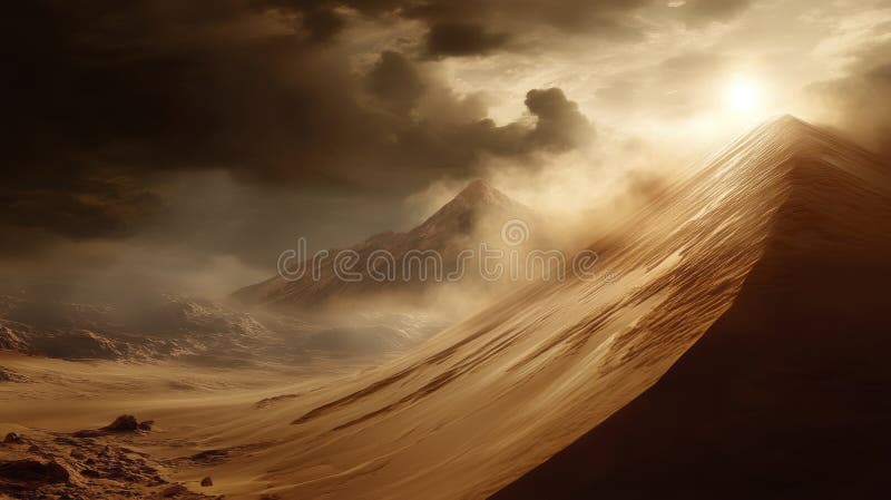 Dramatic Desert Sunset Misty Sand Dunes and Golden Light royalty free illustration
