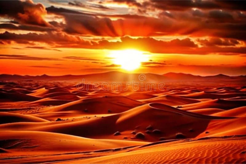 Dramatic desert sunset over sand dunes (1 stock illustration