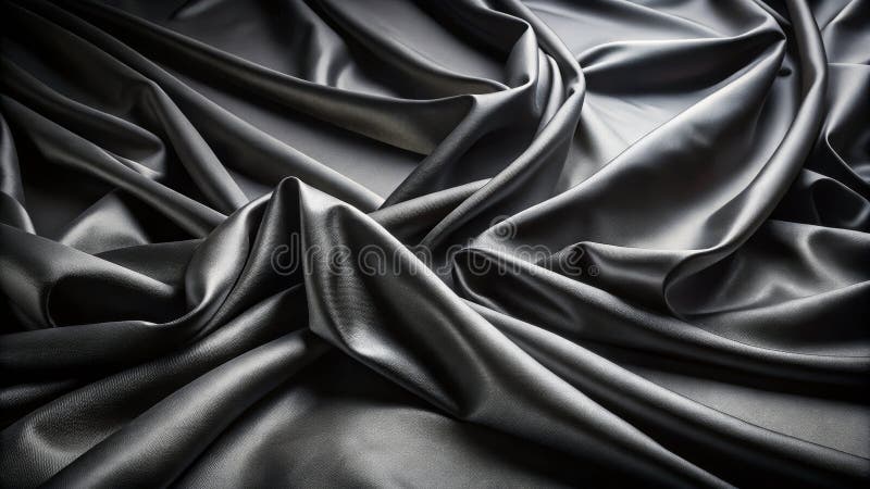 Dramatic draped dark gray satin fabric texture luxurious smooth surface, elegant waves and folds. Generative AI stock illustration