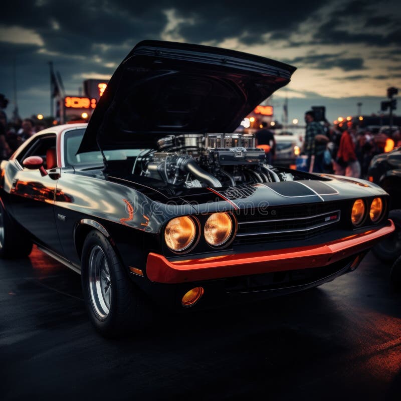 Dramatic Image of a Muscle Car Revving Its Engine at the Starting Line Stock Illustration