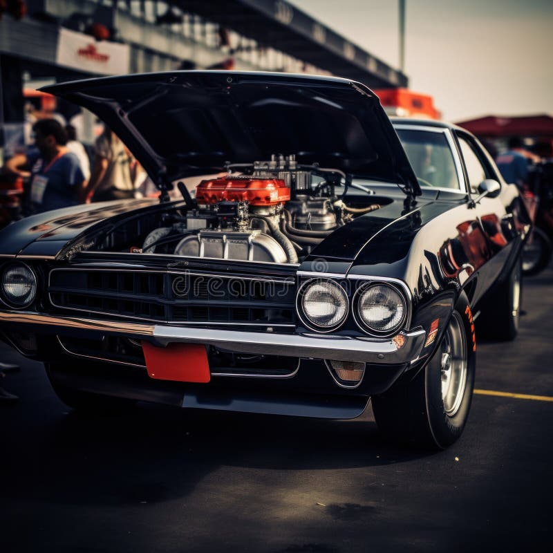 Dramatic Image of a Muscle Car Revving Its Engine at the Starting Line Stock Illustration