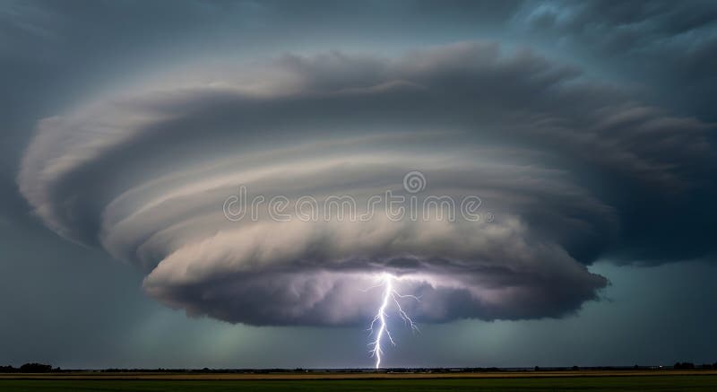 Dramatic Lightning Strike Under a Powerful Supercell Thunderstorm royalty free illustration