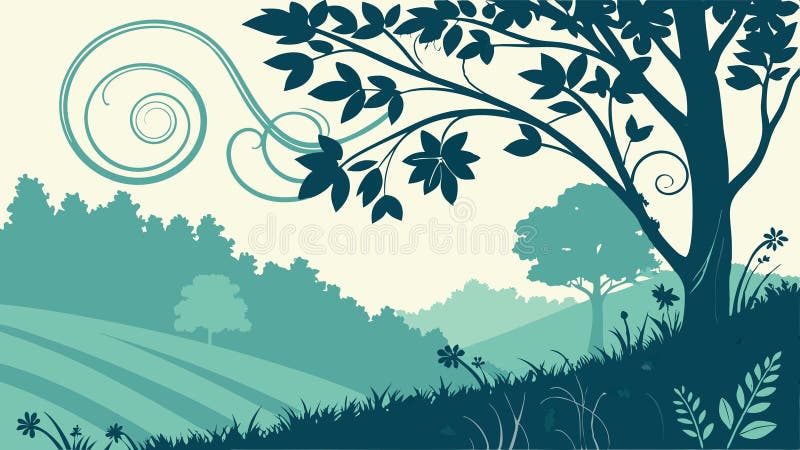 Dramatic natural scene with large tree and deep forest foliage vector design Generative AI vector illustration