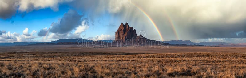 Dramatic panoramic landscape view of a dry desert