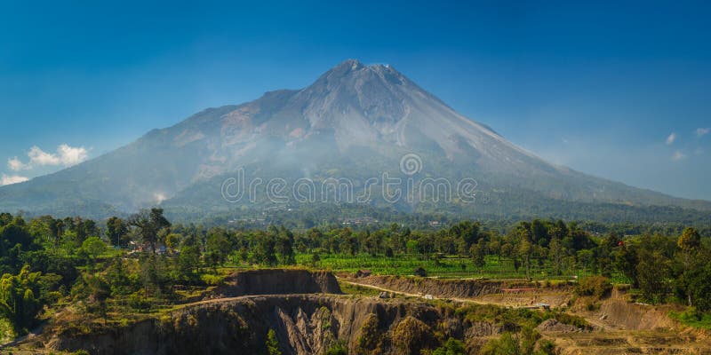 Panoramic View Of Merapi Volcano In The Morning Stock Image - Image of